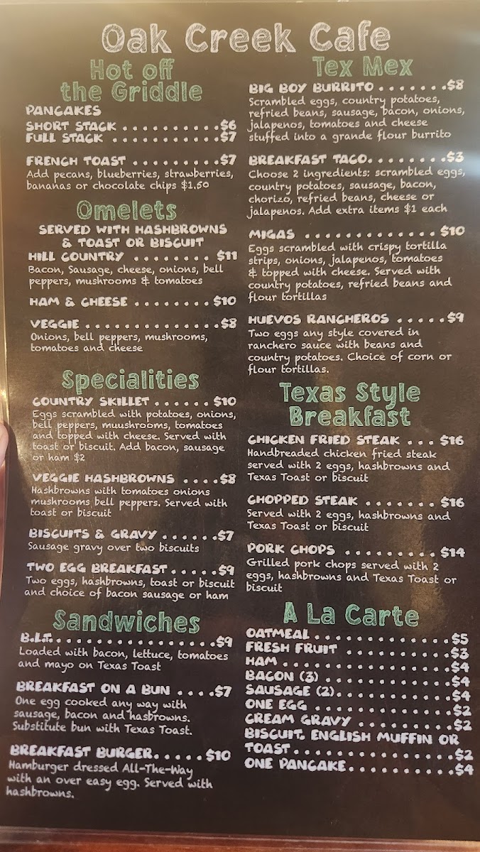 Oak Creek Cafe Menu - Image 1